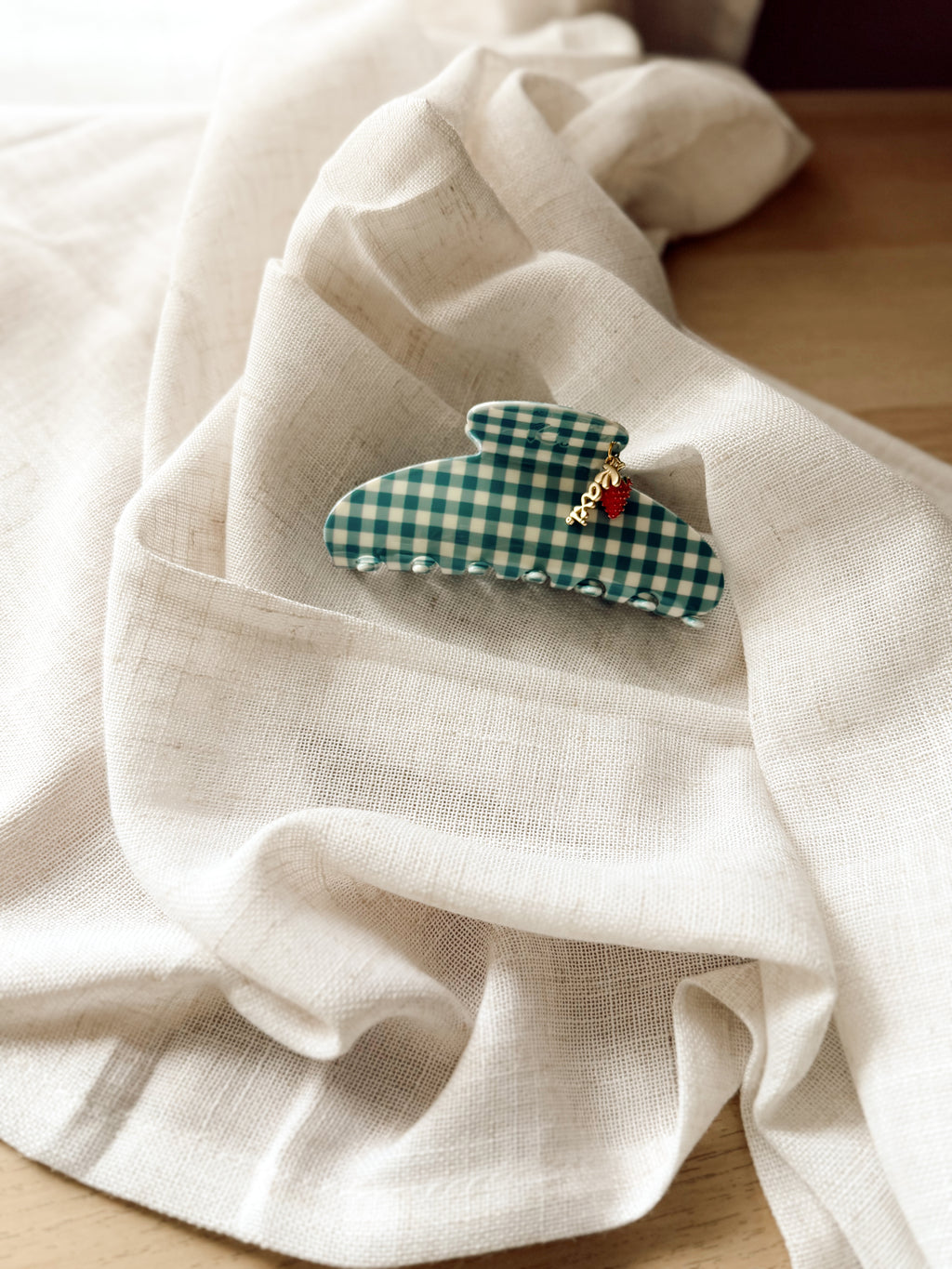 Oversized Blue Gingham Claw Clip