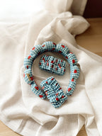 Blue Gingham and Strawberry GRWM Headband and Wristband Set