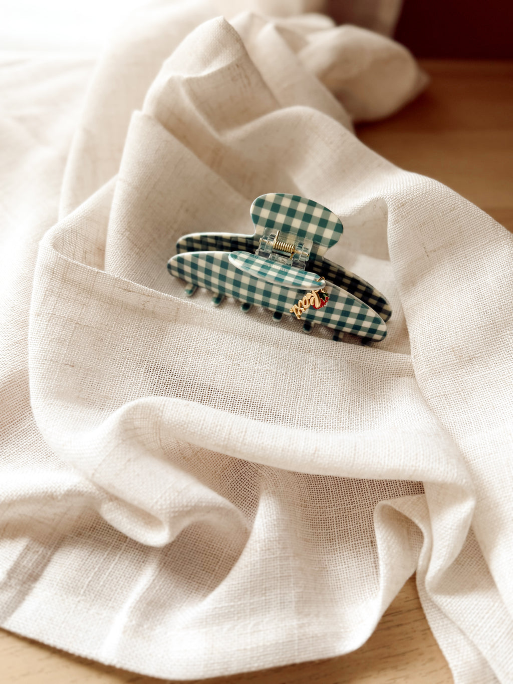 Oversized Blue Gingham Claw Clip