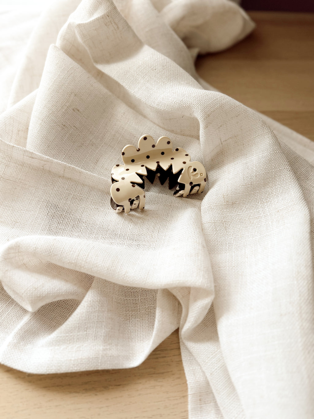 Mini Brown & Cream Polka Dot Claw Clip