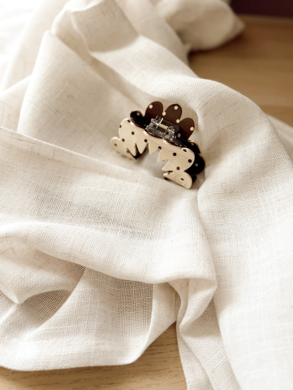 Mini Brown & Cream Polka Dot Claw Clip
