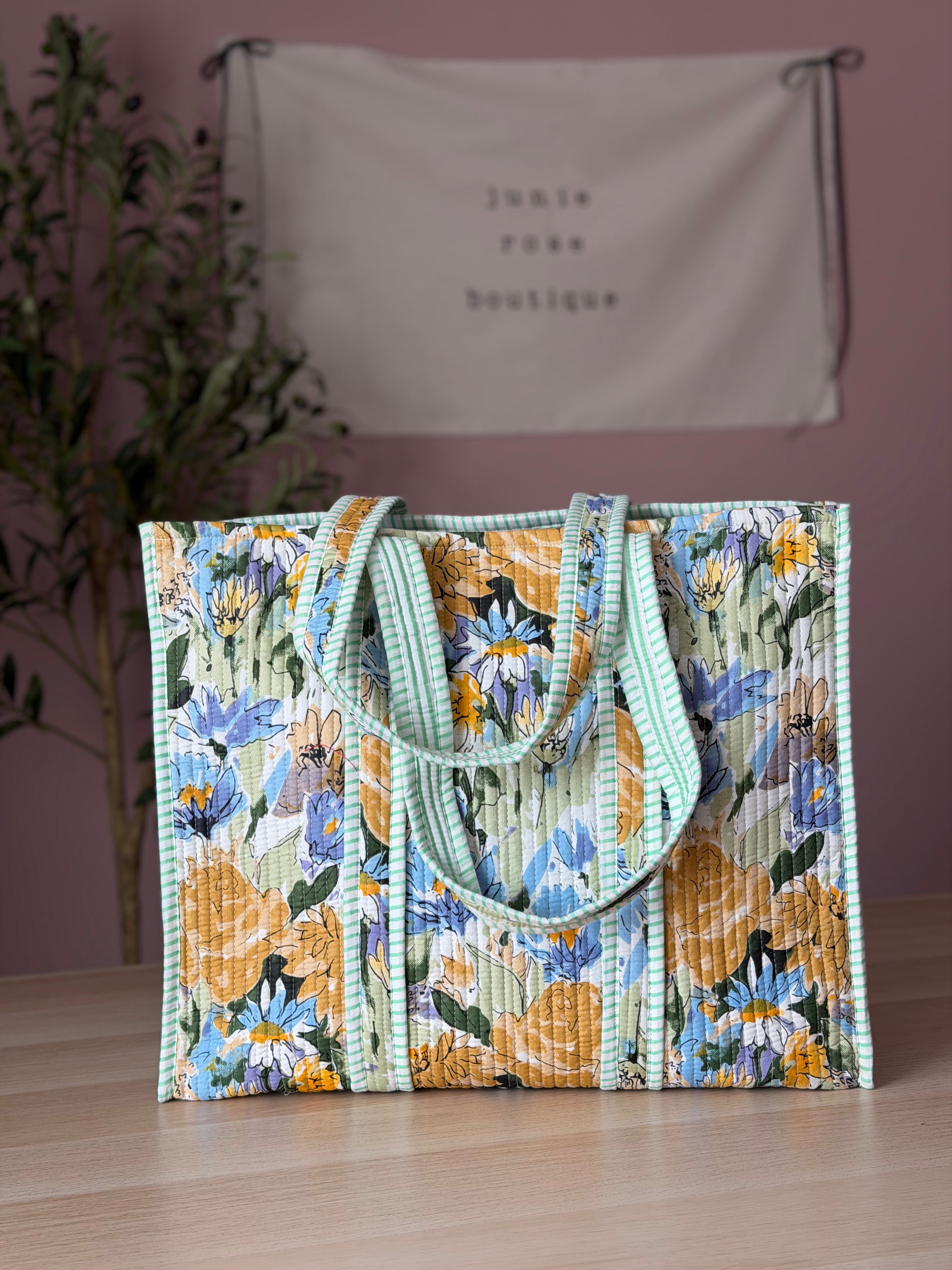 Floral and Mint Quilted Bag