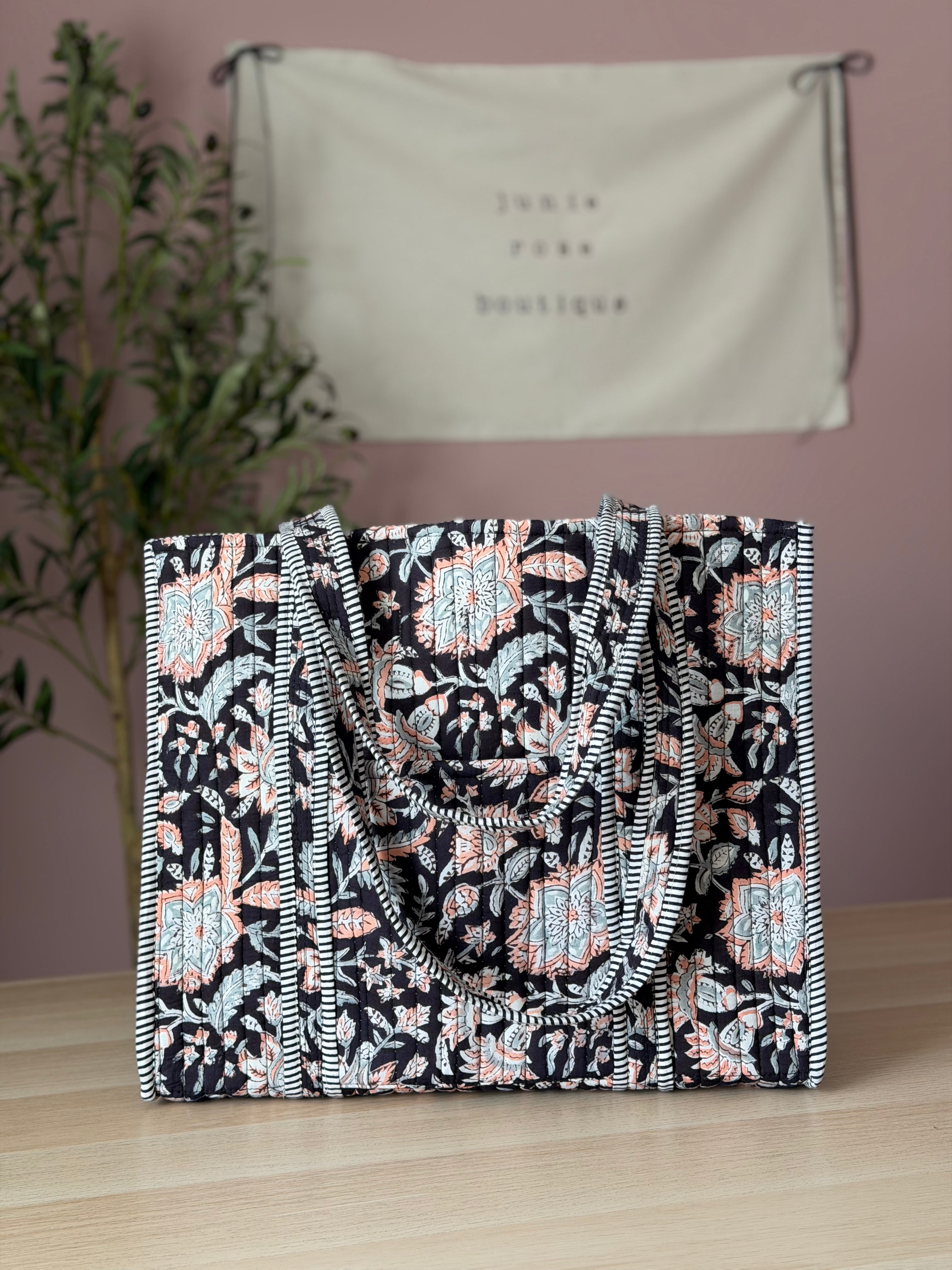 Black Floral Quilted Bag