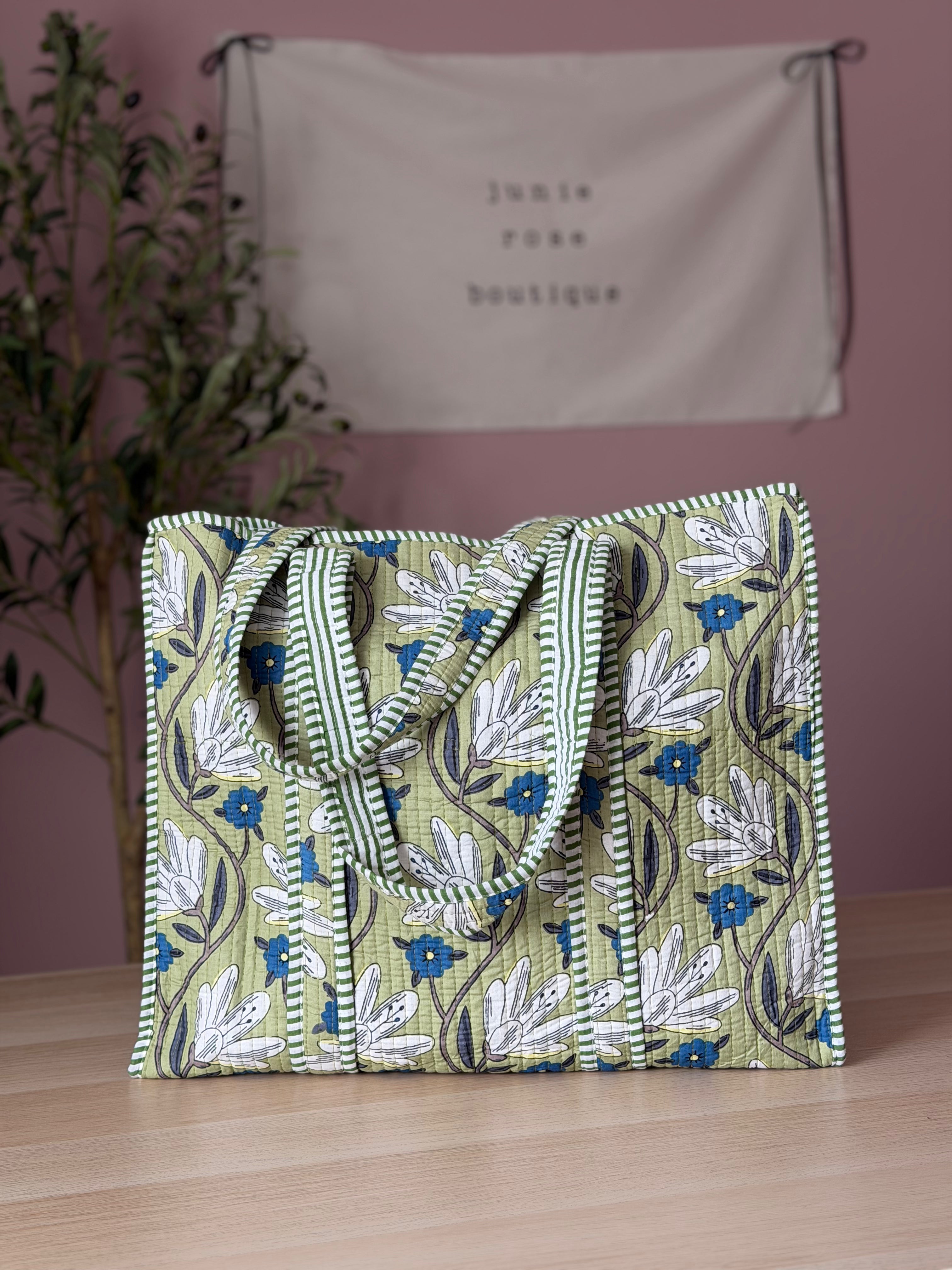 Green and Blue Floral Quilted Bag