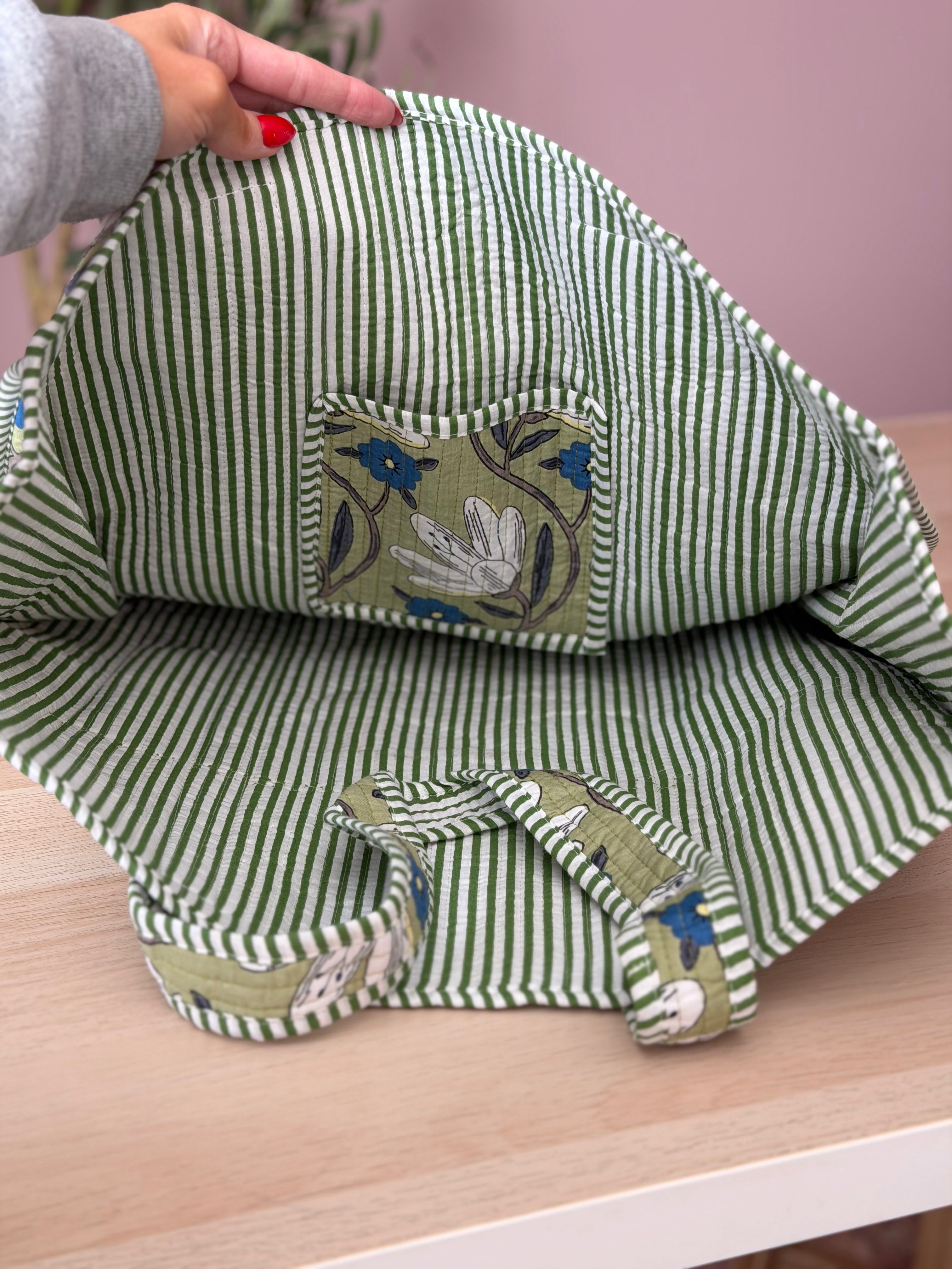 Green and Blue Floral Quilted Bag