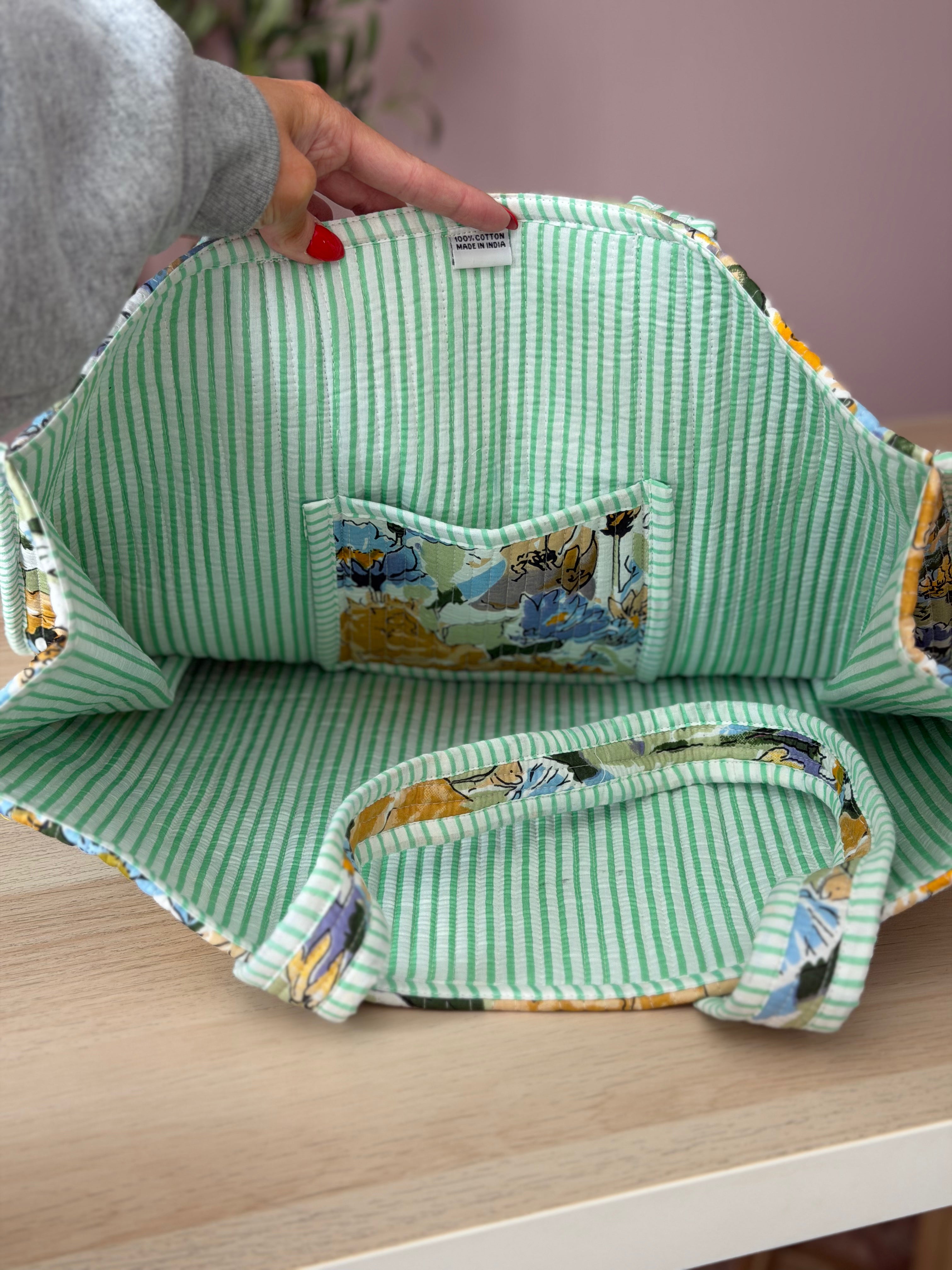 Floral and Mint Quilted Bag