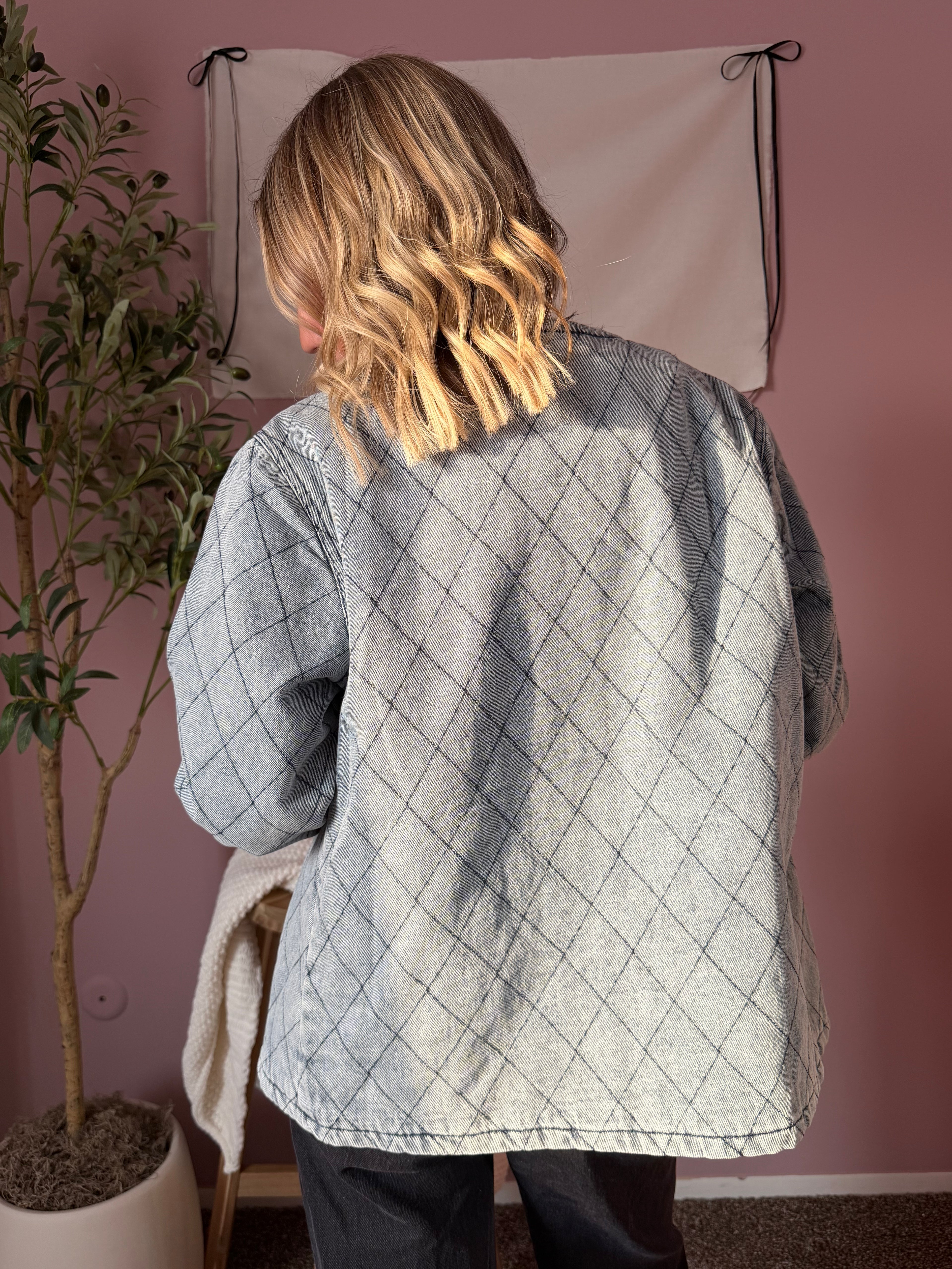 Rose Lined Denim Quilted Jacket